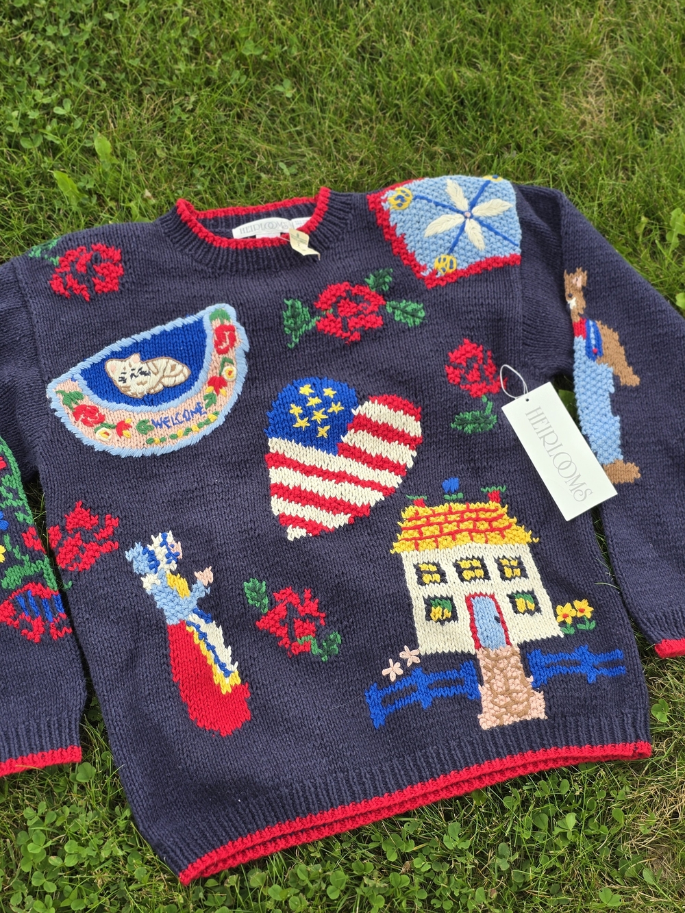 *VTG/NWT* HEIRLOOMS Americana Folk Art, American Country Sweater